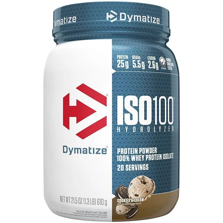 Dymatize ISO100 Hydrolyzed Whey Protein Isolate 1.3lb  cookies & cream