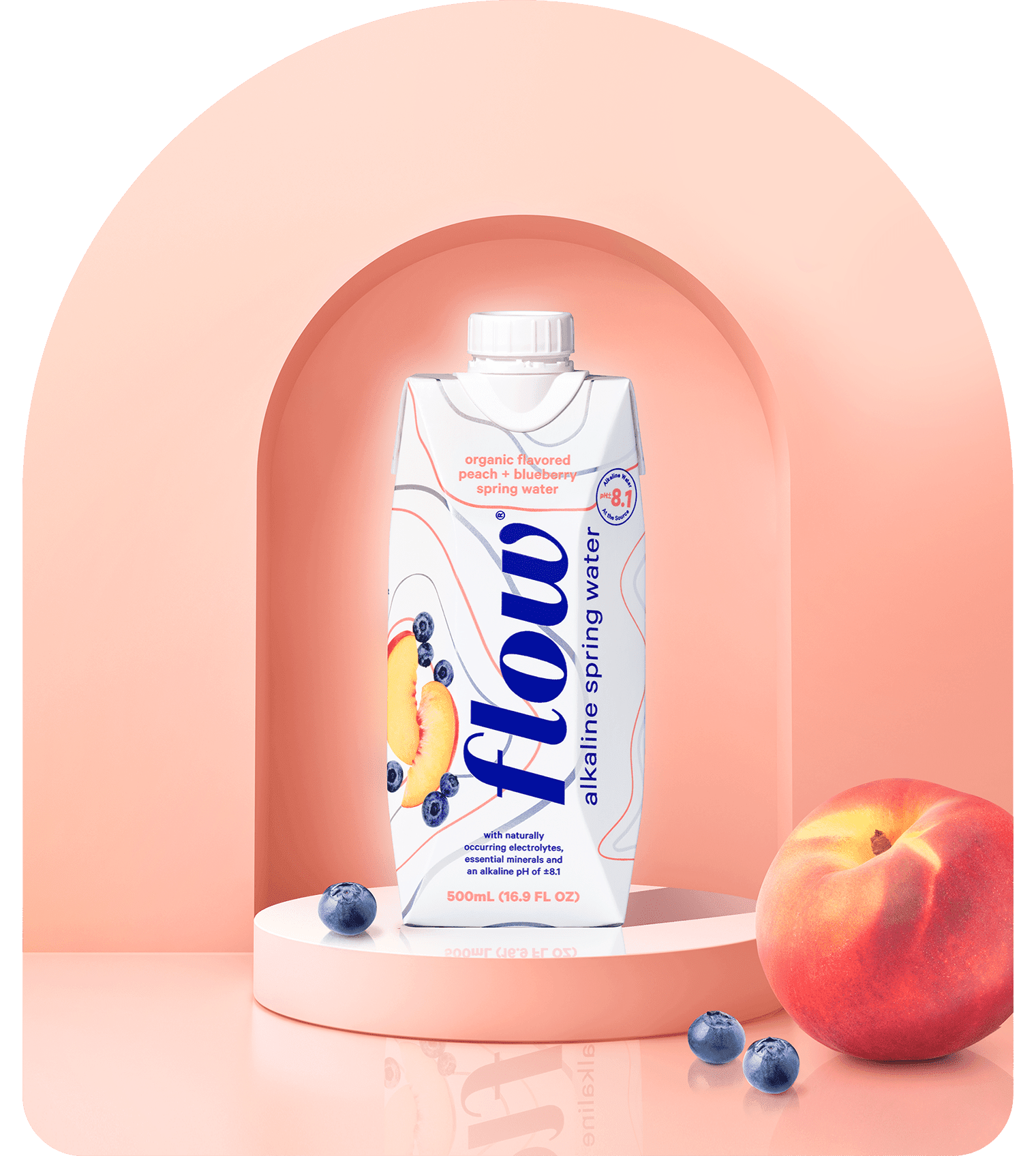 Flow Alkaline Spring Water 500ml / Peach Blueberry