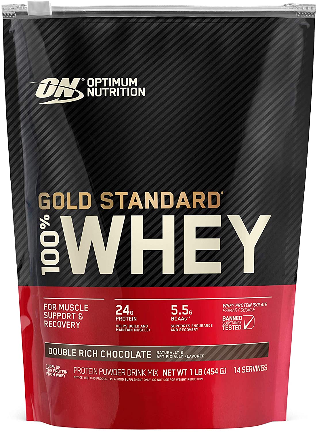Optimum Nutrition Gold Standard 100% Whey Protein, Double Rich Chocolate, 1lb, 454g, SNS Health, Sports Nutrition