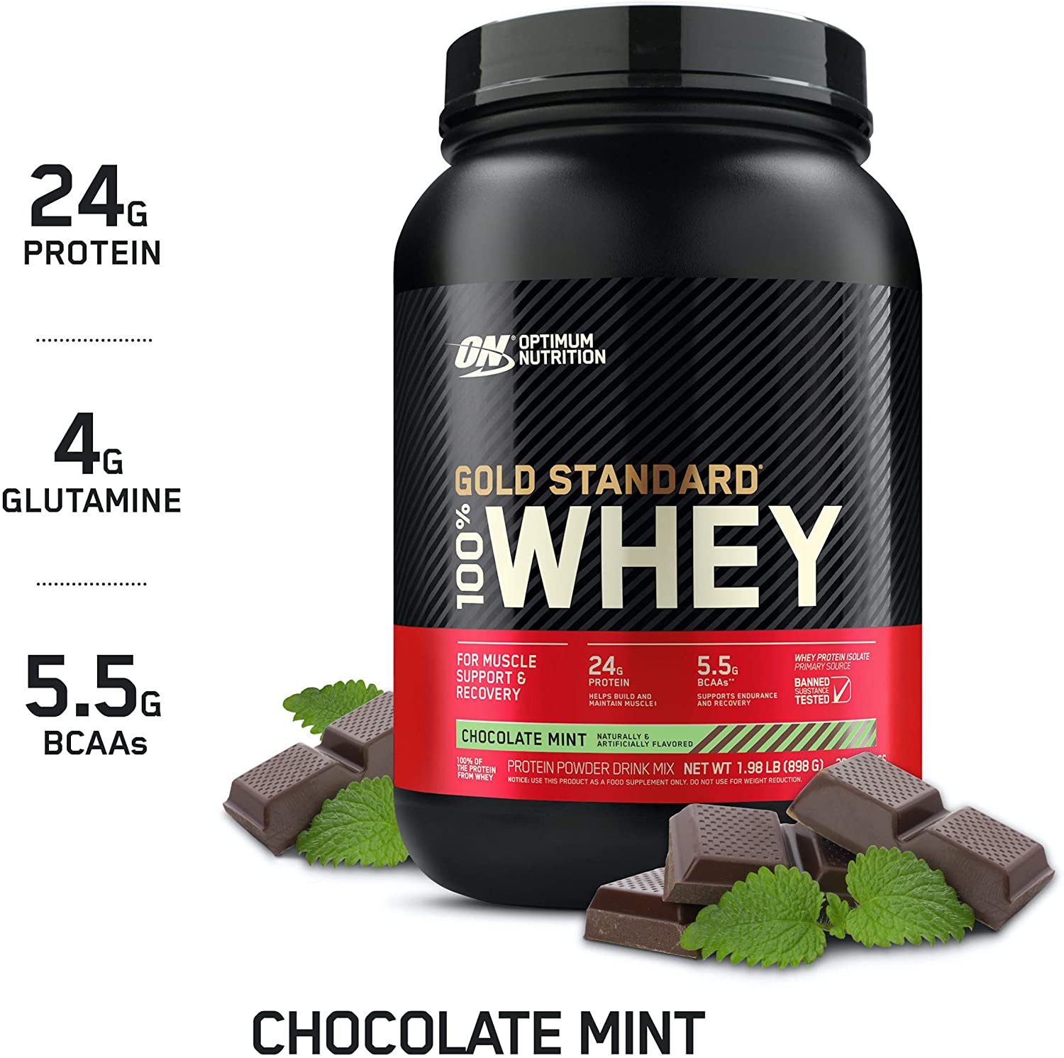 Optimum Nutrition Gold Standard 100% Whey Protein, 2lbs / Chocolate Mint, SNS Health, Sports Nutrition