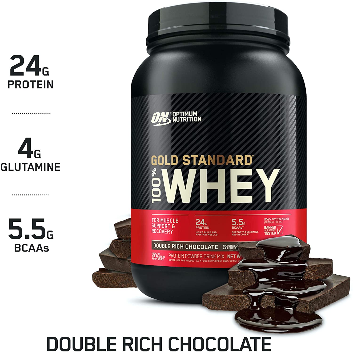 Optimum Nutrition Gold Standard 100% Whey Protein, 2lbs / Double Rich Chocolate, SNS Health, Sports Nutrition