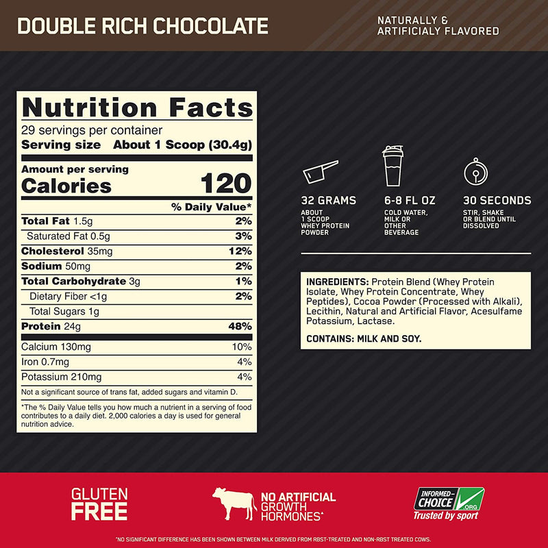 Gold Standard 100% Whey 2lbs / Double Rich Chocolate Nutrition facts, SNS Health, Sports Nutrition