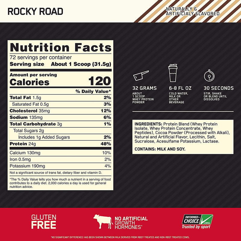 Gold Standard 100% Whey 5lb, 2.27 kg / Rocky Road, Nutrition Facts, SNS Health, Sports Nutrition