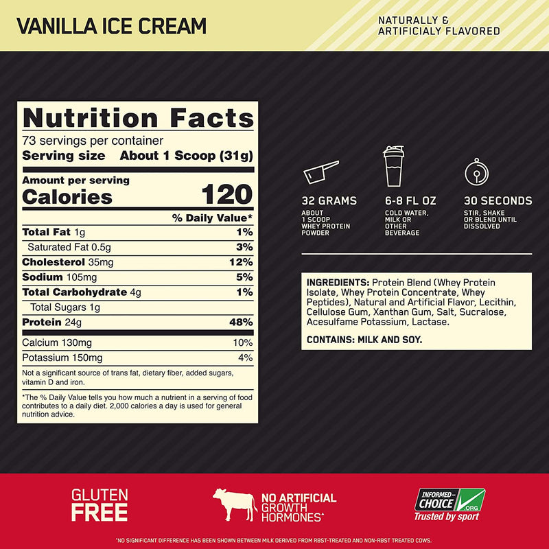 Gold Standard 100% Whey 5lb / Vanilla Ice Cream, Nutrition Facts, SNS Health, Sports Nutrition