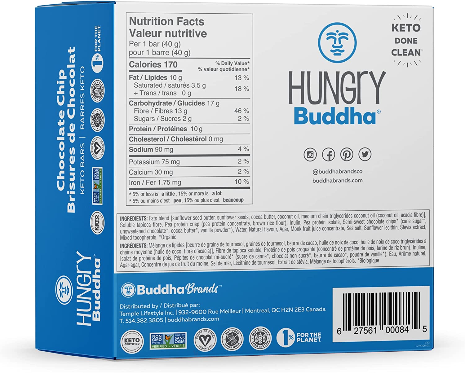 Hungry Buddha Keto Bars Chocolate Chip / 12x40g