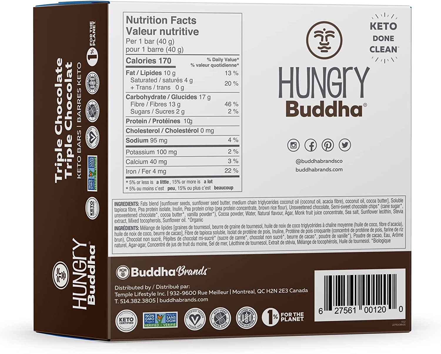 Hungry Buddha Keto Bars Triple Chocolate / 12x40g