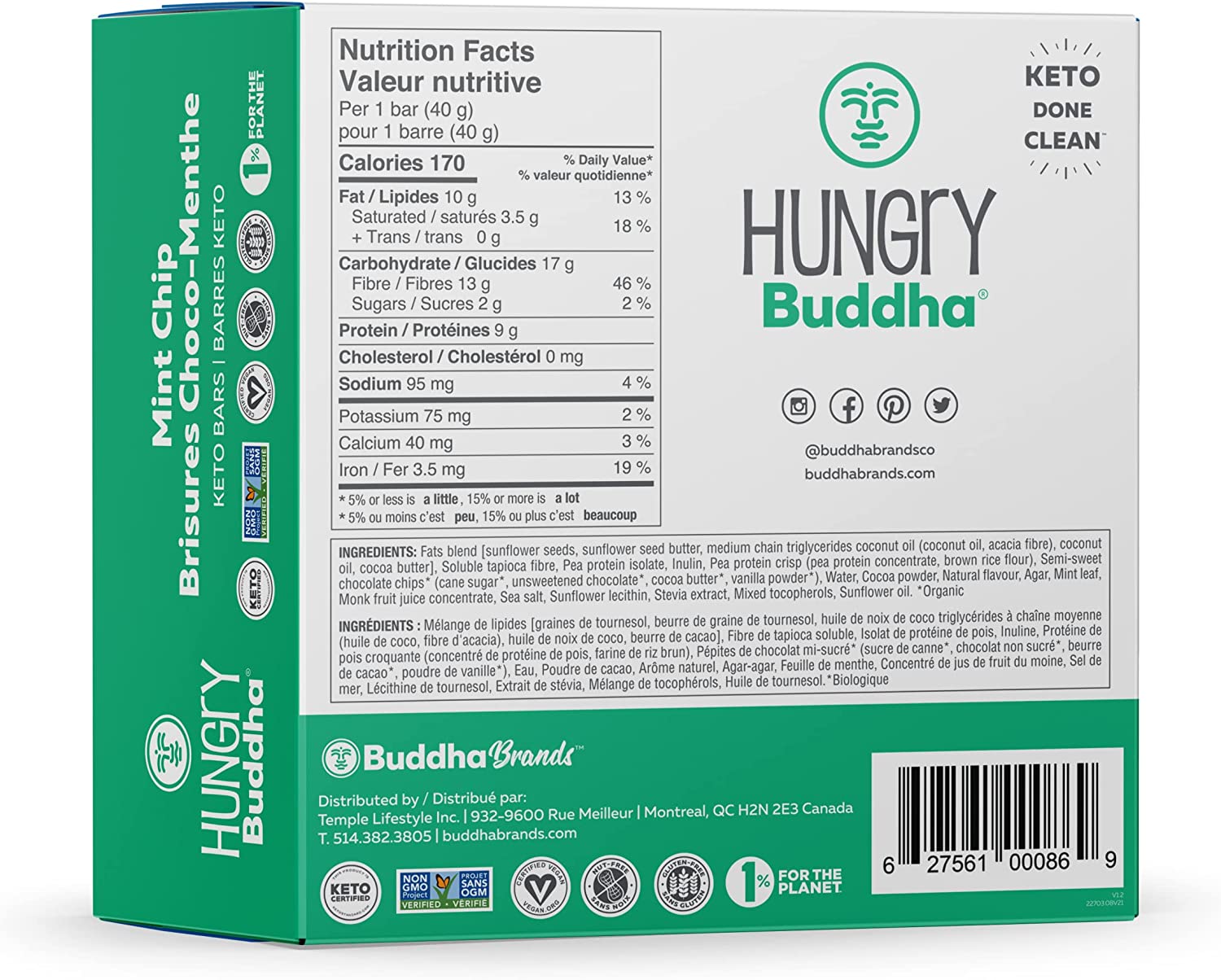 Hungry Buddha Keto Bars Mint Chip / 12x40g