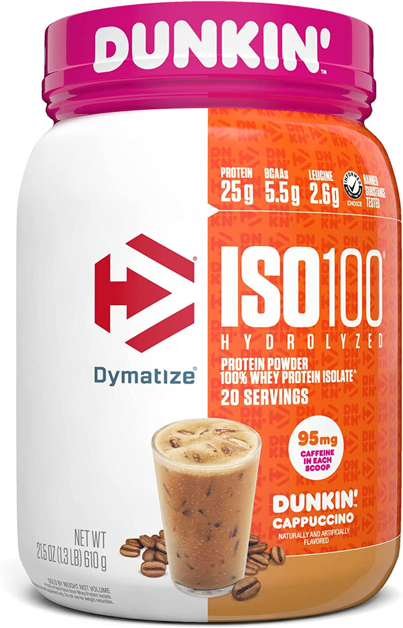 Dymatize ISO100 Hydrolyzed Whey Protein Isolate 1.3lb  Dunkin Cappuccino