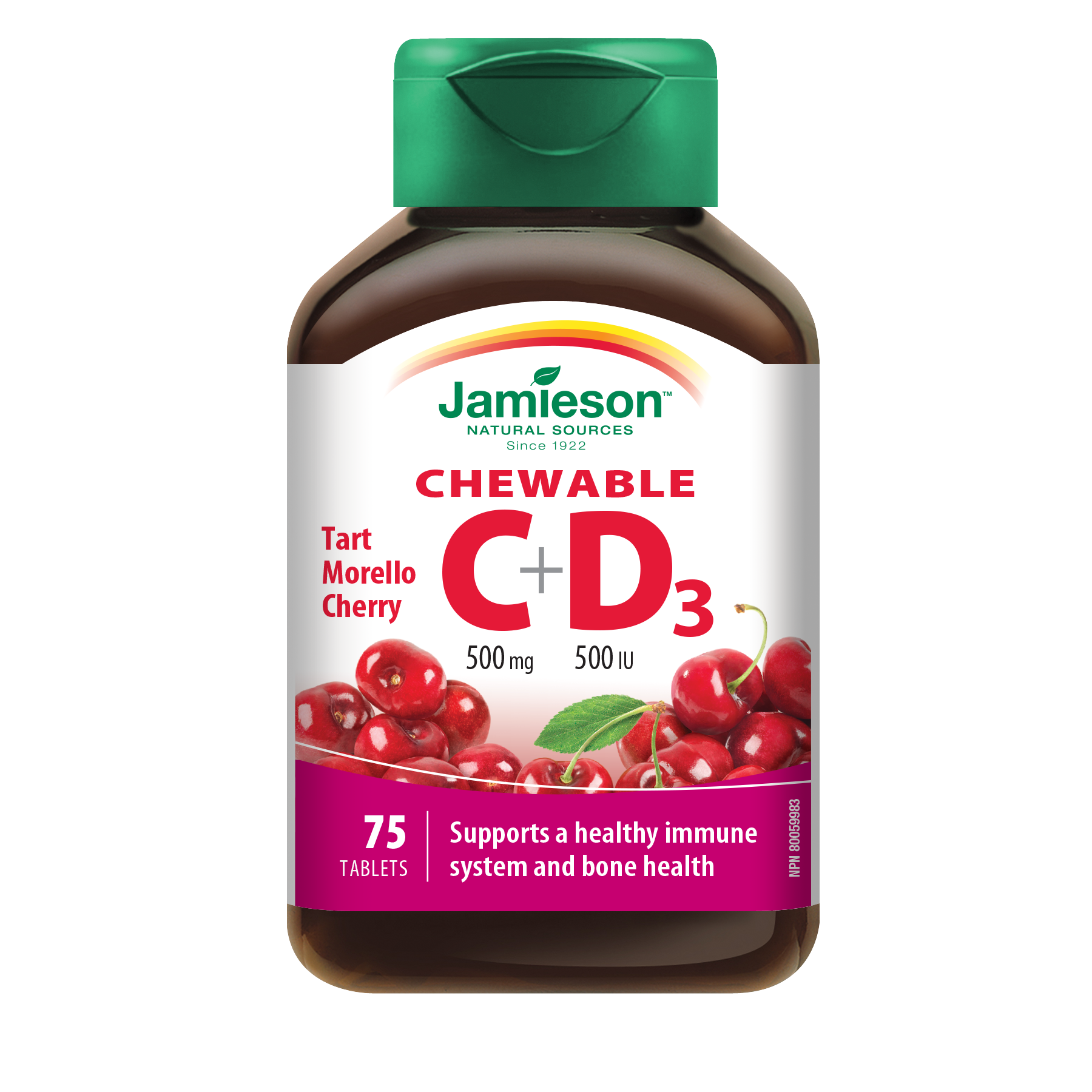 Jamieson Vitamin C Chew. + D3 75 Tablets / Morello Cherry