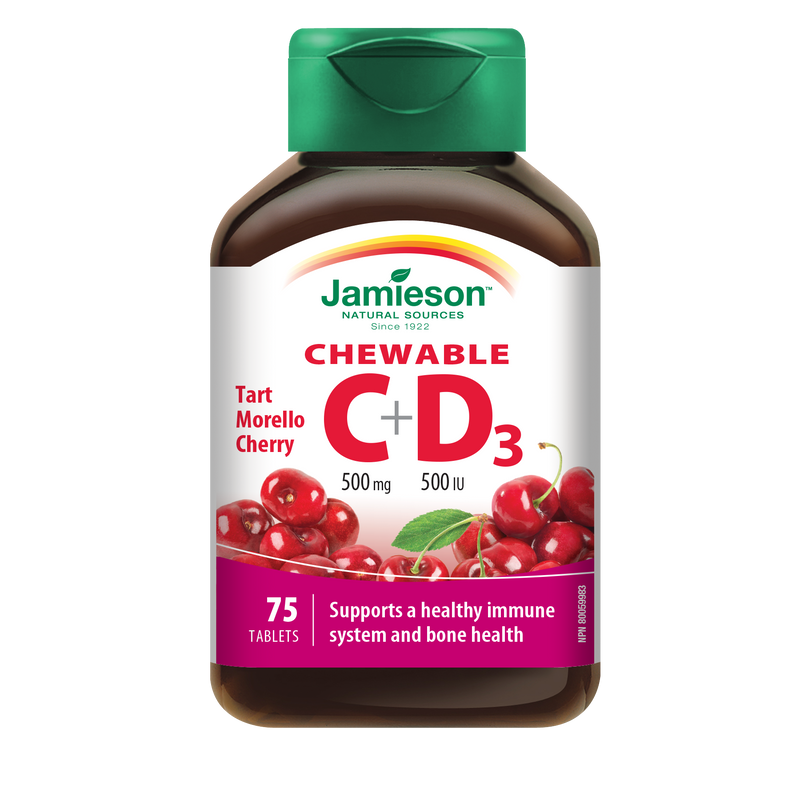 Jamieson Vitamin C Chew. + D3 75 Tablets / Morello Cherry