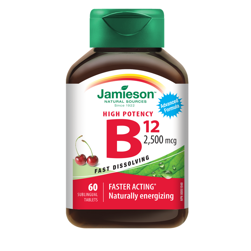 Jamieson Vitamin B12 Fast-Dissolving - 2500mcg 60 Tablets Cherry - Vitamin B