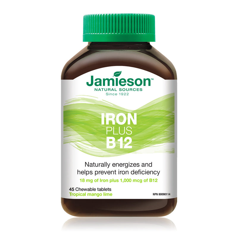 Jamieson Iron + Vitamin B12 Chewables - 45 Tablets Mango Lime - Iron