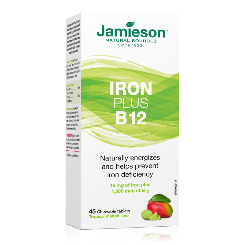 Jamieson Iron + Vitamin B12 Chewables - 45 Tablets Mango Lime - Iron