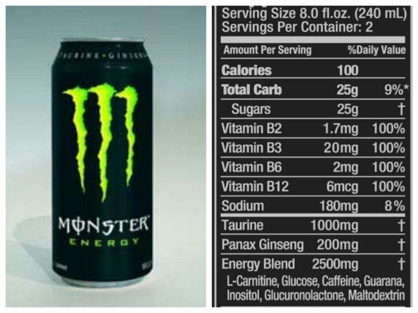Monster Energy Can Original, Amount per serving / 4x473ml, Ingredients, SNS Health, Energy Drink