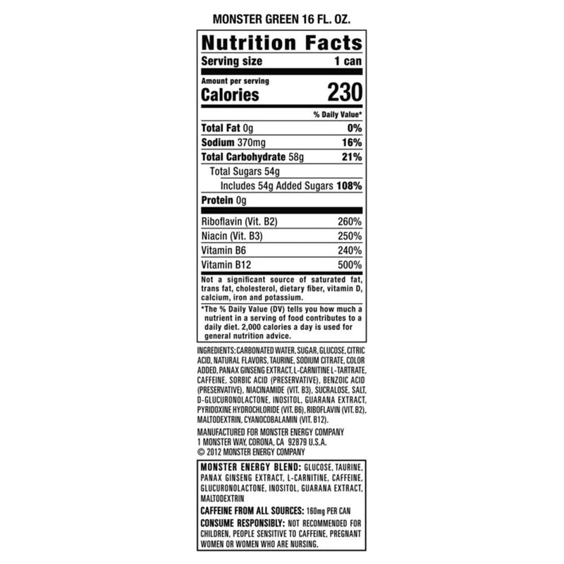 Monster Energy Can Original, Nutrition Facts/ 12x710ml
