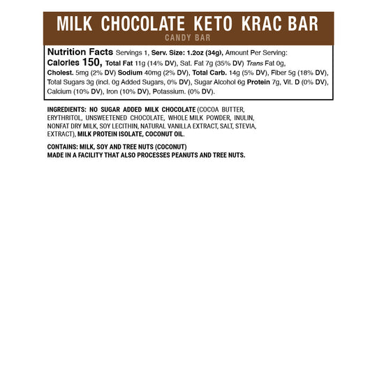 Shrewd Food Keto Krac Bars - Keto Krac Milk Chocoloate 34g - Chocolate