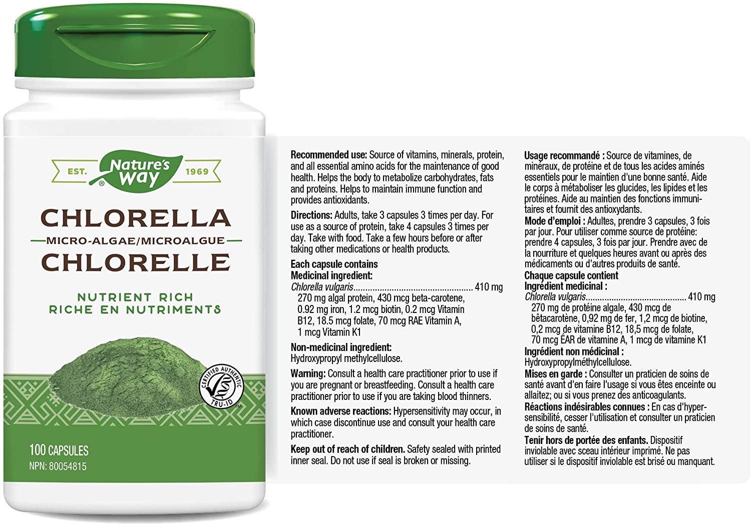 Nature's Way Chlorella 100 Veg Caps