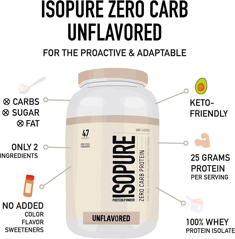 ISOPURE Zero Carb Protein Powder, 3lbs, Unflavored, Zero carb, SNS Health, Protein powder