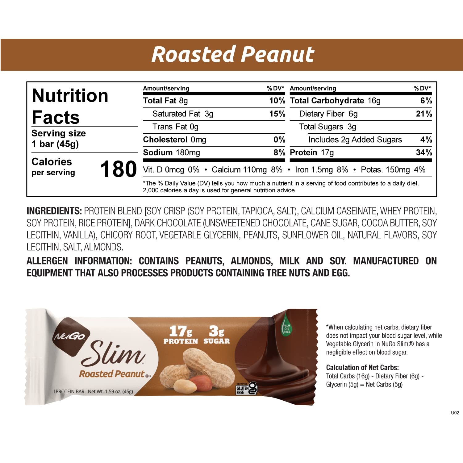 NuGo Nutrition Slim Bar Roasted Peanut / 12x45g