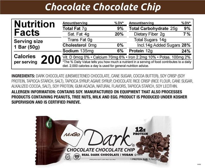 NuGo Nutrition Dark Chocolate Bar Chocolate Chip / 12x50g