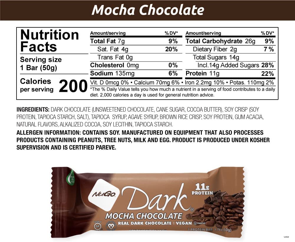 NuGo Nutrition Dark Chocolate Bar Mocha Chocolate / 12x50g