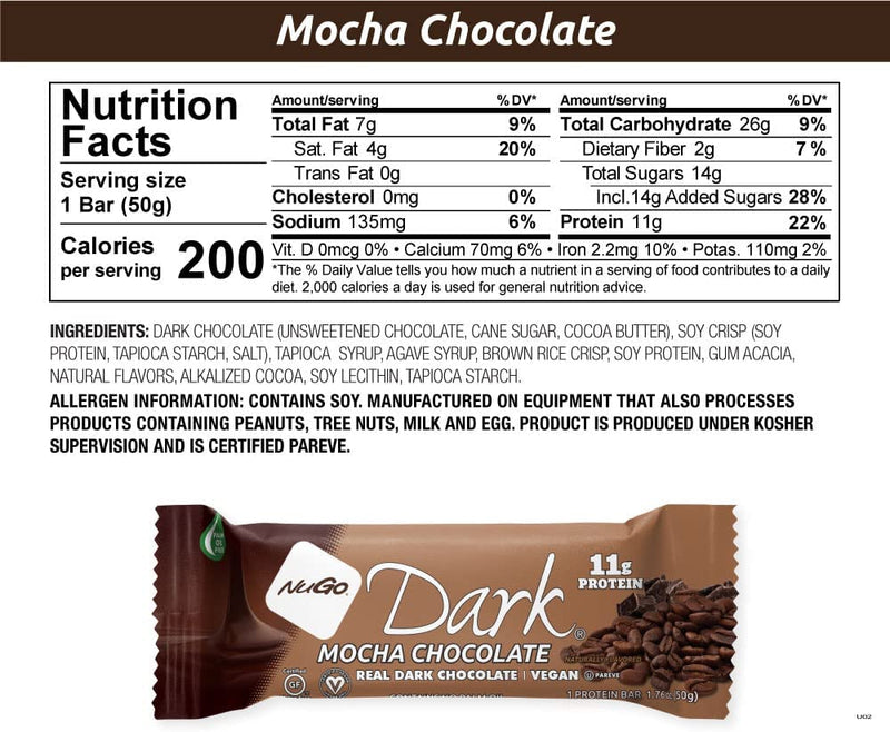 NuGo Nutrition Dark Chocolate Bar Mocha Chocolate / 12x50g