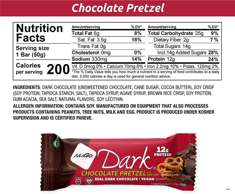 NuGo Nutrition Dark Chocolate Bar Chocolate Pretzel / 12x50g