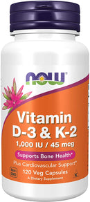 NOW Vitamin D-3 & K-2 - 120 vegetarian capsules - Vitamin D