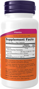 NOW Vitamin D-3 & K-2 - 120 vegetarian capsules - Vitamin D