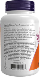 NOW Melatonin 3mg - 180 capsules - Sleep Supplement