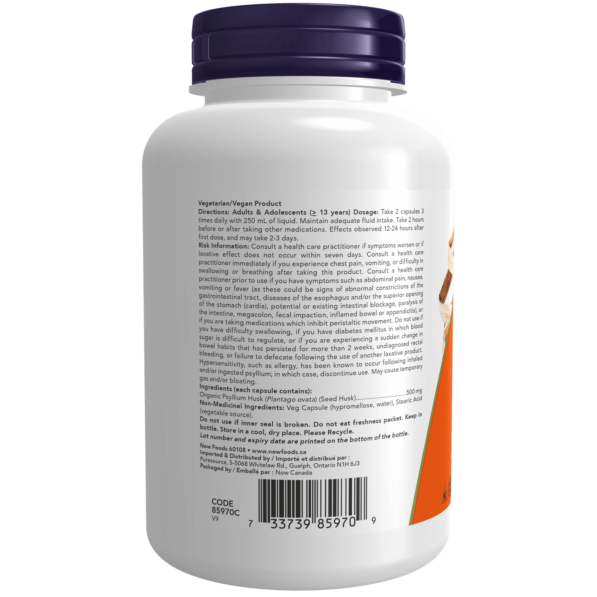 NOW - Psyllium Husk Capsules (500mg), 200 Veggie Capsules, Product Description, SNS Health