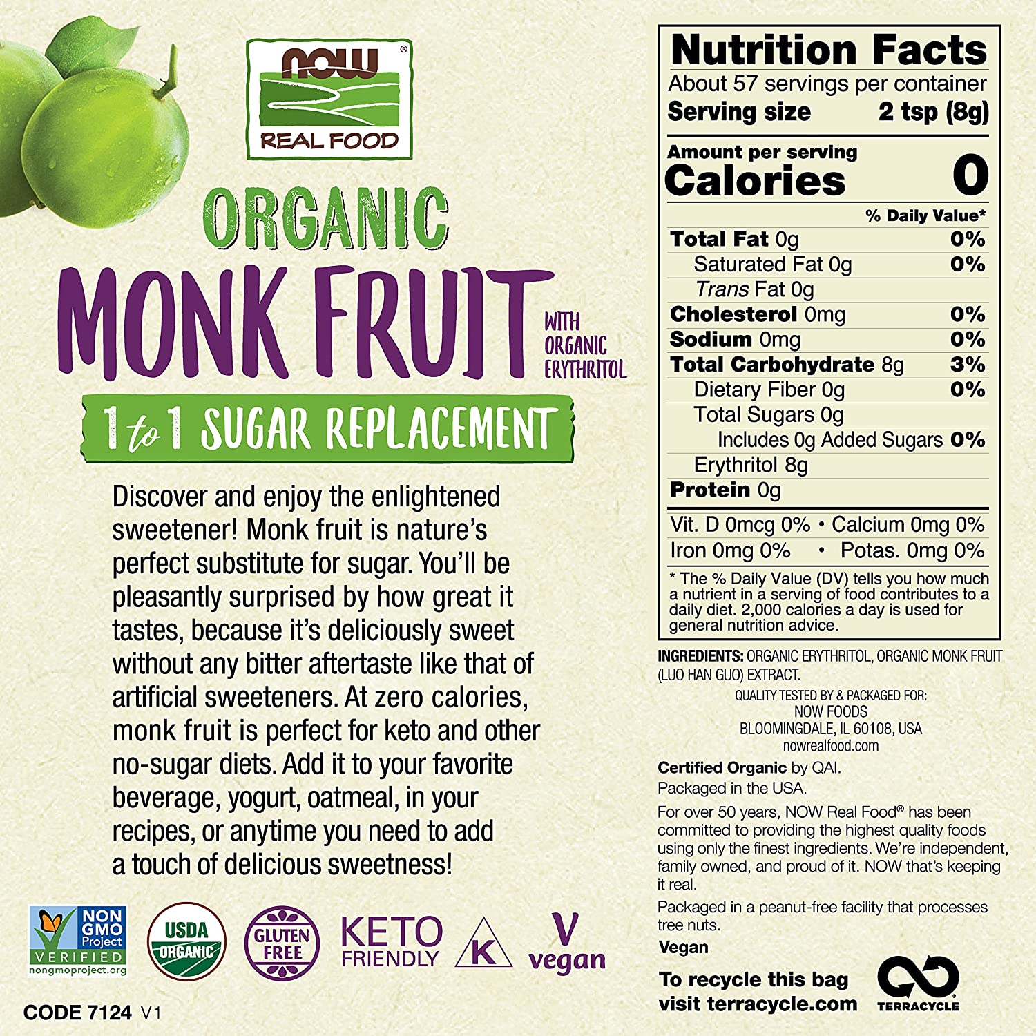 Organic Erythritol and Org Monk Fruit 454g