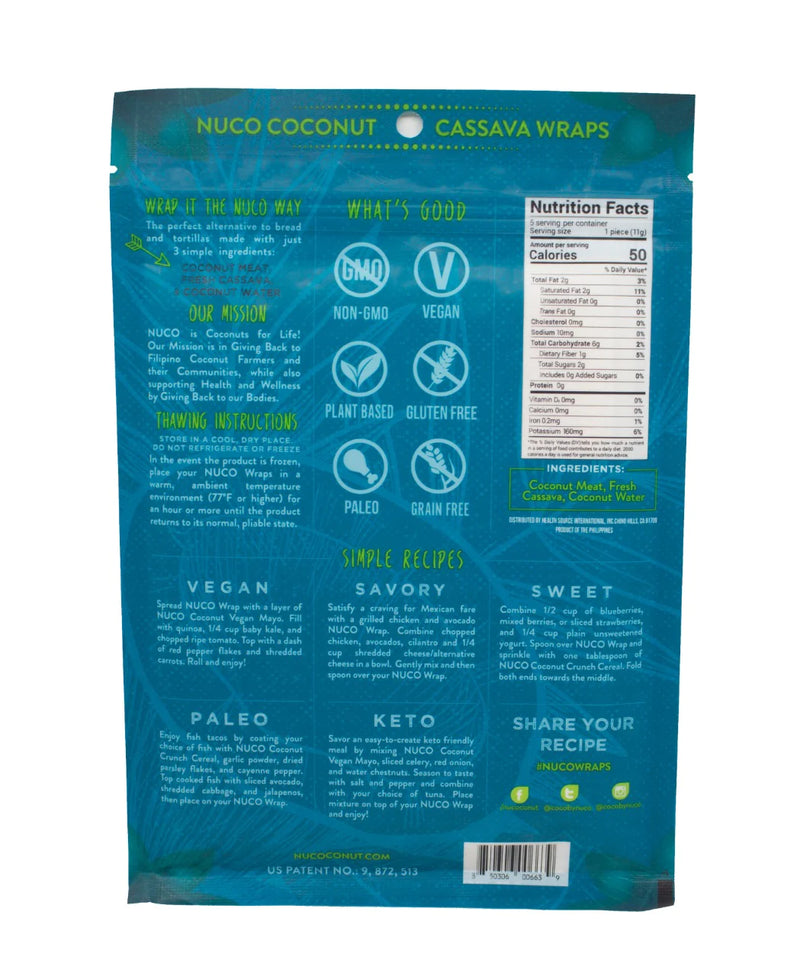 NUCO Organic Coconut Wraps - Cassava 55g - - Bread