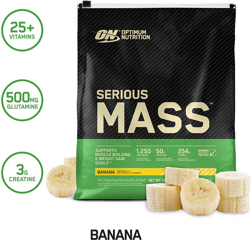Optimum Nutrition Serious Mass, Banana, 12 lbs, 5.44 kg, 8 Serving, Supplement Contains, SNS Health, Sports Nutrition
