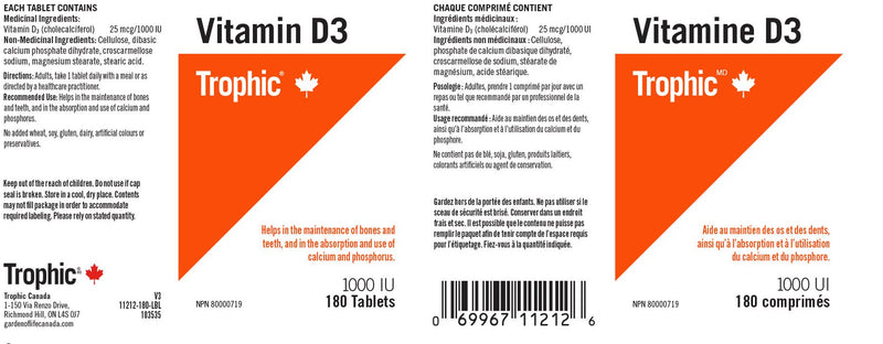 Trophic Vitamin D3 1000 IU 180 Tablets