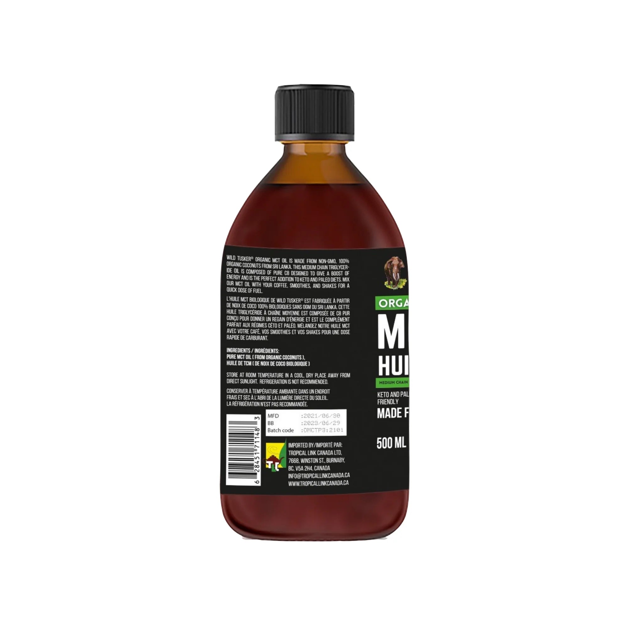 Wild Tusker Organic MCT Oil (100% C8) 500ml